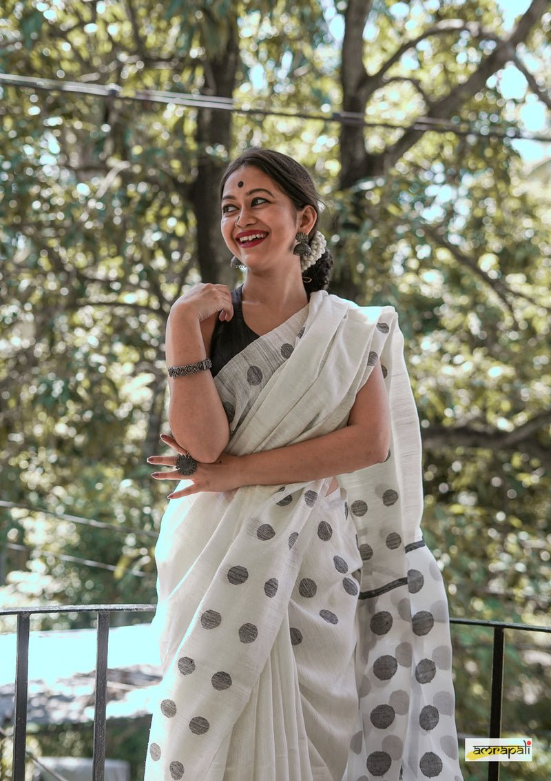 Handwoven Pure Matka Jamdani with Resham Butas