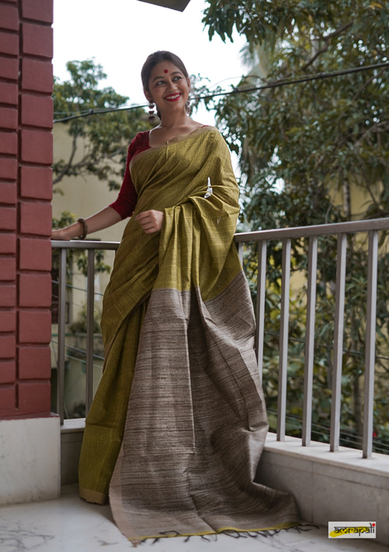 Handwoven Pure Bhagalpuri Tussar with Ghicha Palla