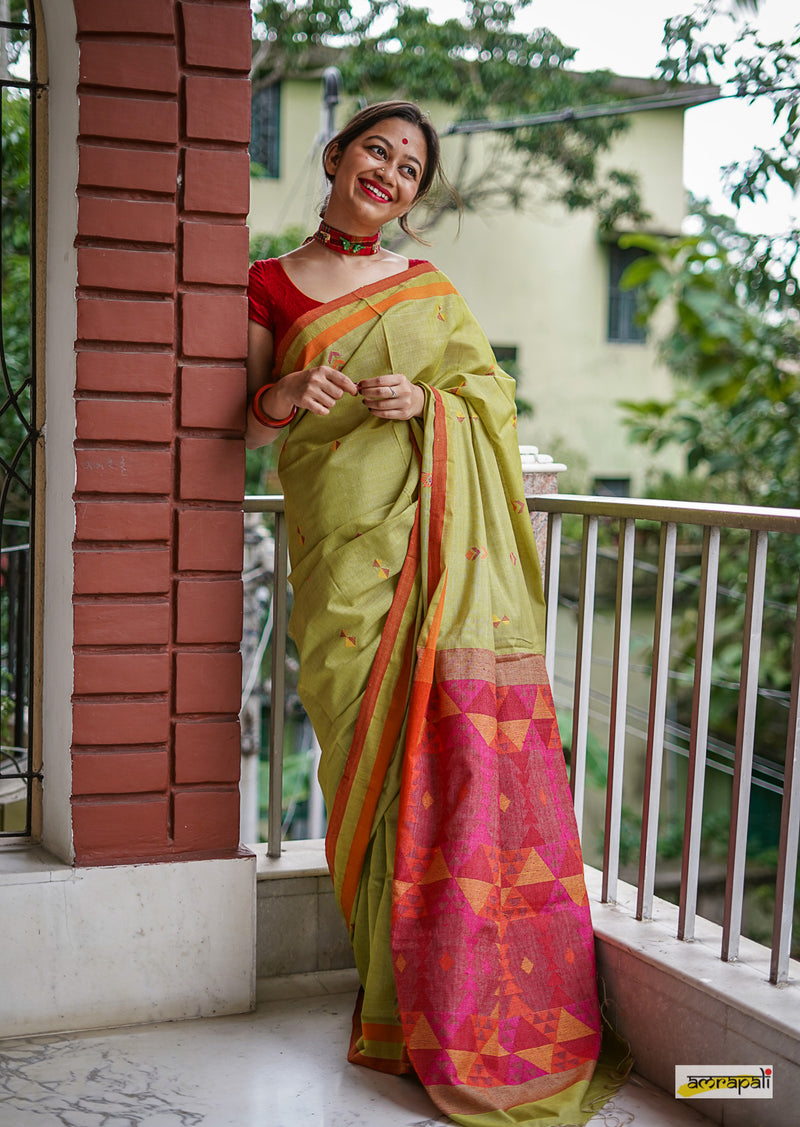 Pure Handwoven Tussar Noil Silk with Resham Threadwork