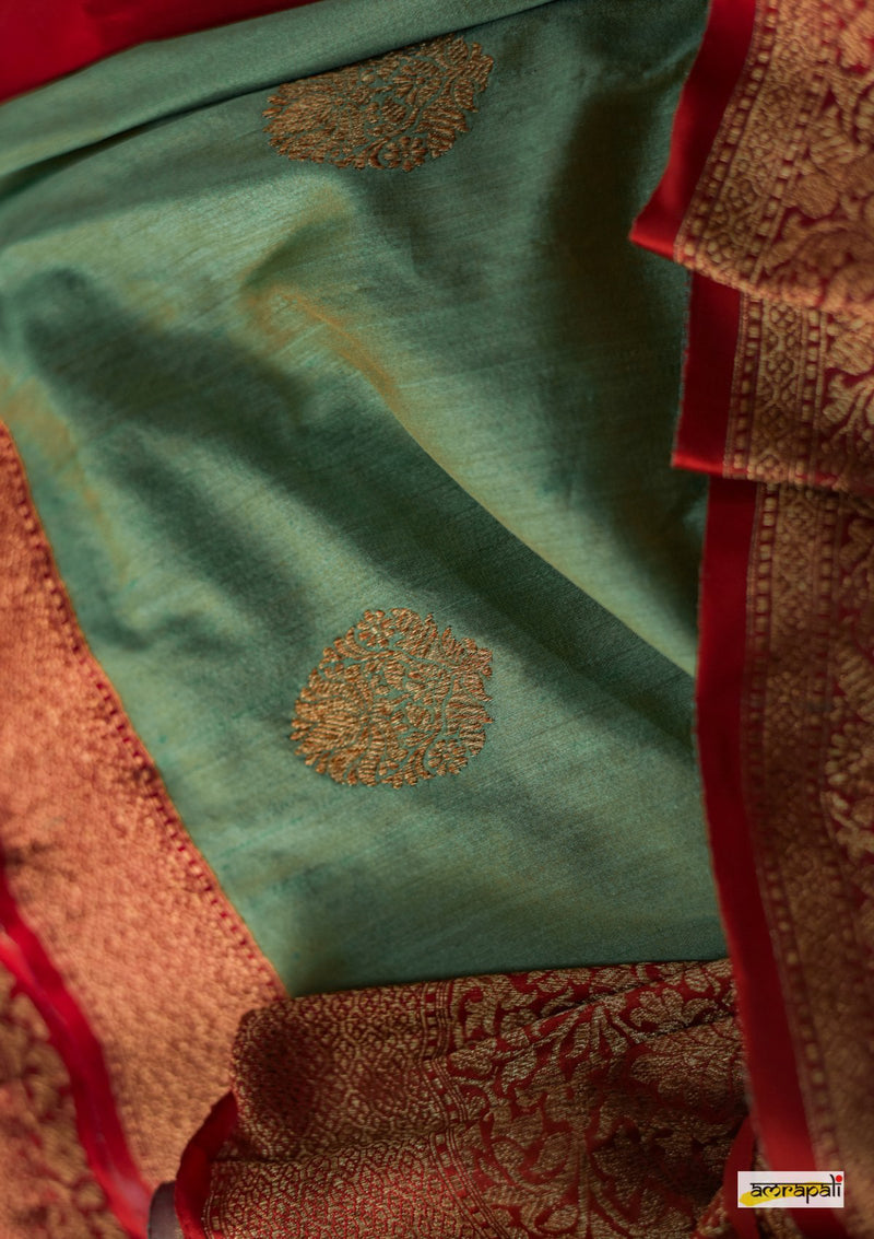 Handwoven Sea-green Pure Tussar Benarasi