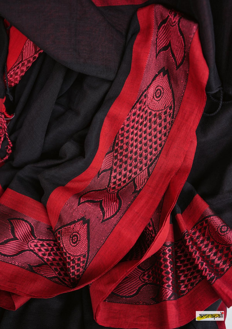 Handloom Cotton with Woven Fish Motif