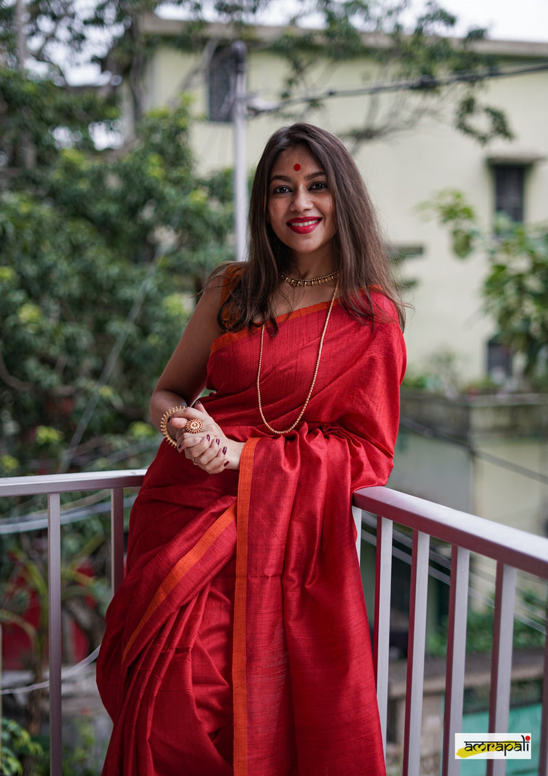 Handwoven Matka Tussar Jamdani with Spun Silk Palla