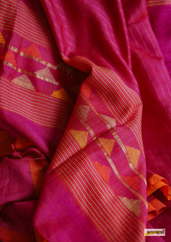 Handwoven Matka Tussar Jamdani with Spun Silk Palla