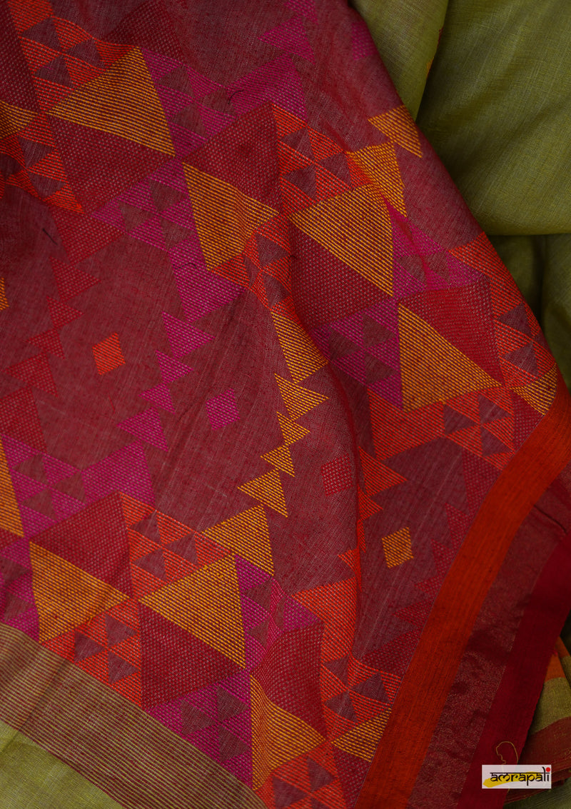 Pure Handwoven Tussar Noil Silk with Resham Threadwork