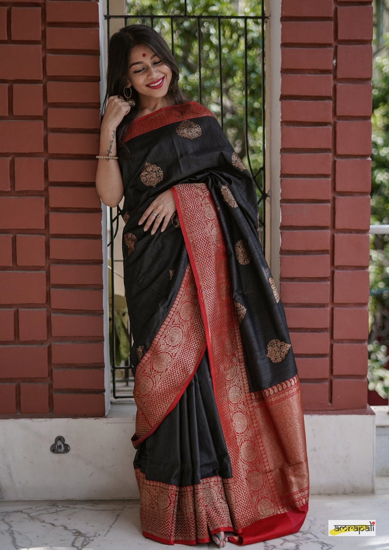 Handloom Black Pure Tussar Benarasi