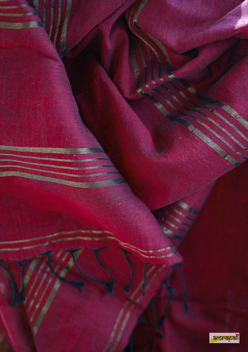 Maroon Cotton saree with Woven Gold Temple Border