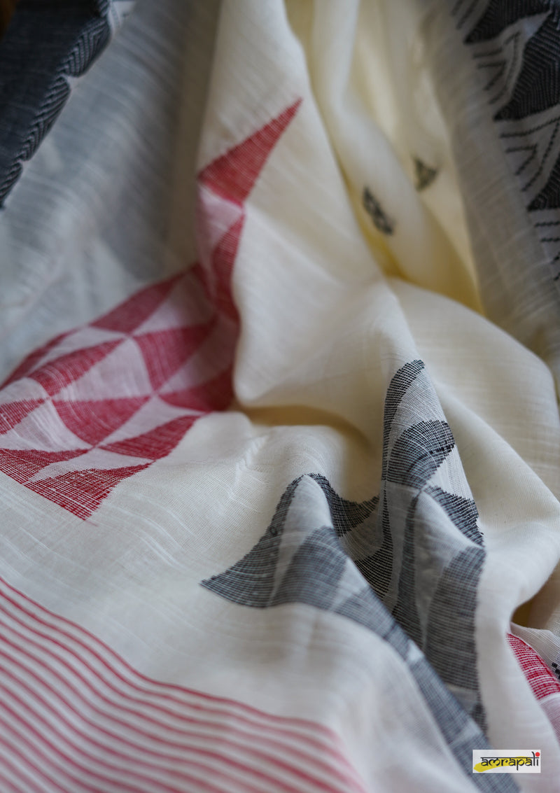 Pure Handloom Cotton Jamdani with Temple Border