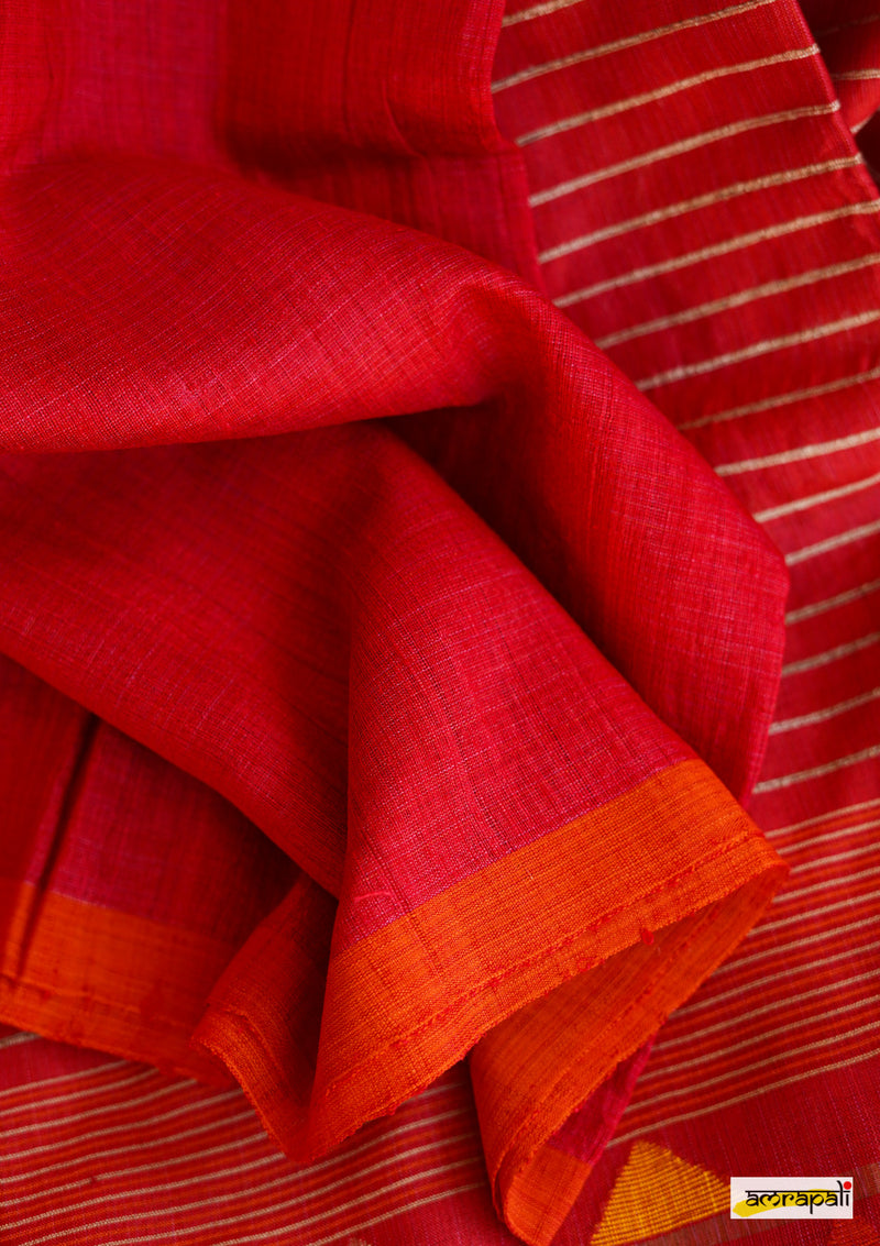Handwoven Matka Tussar Jamdani with Spun Silk Palla