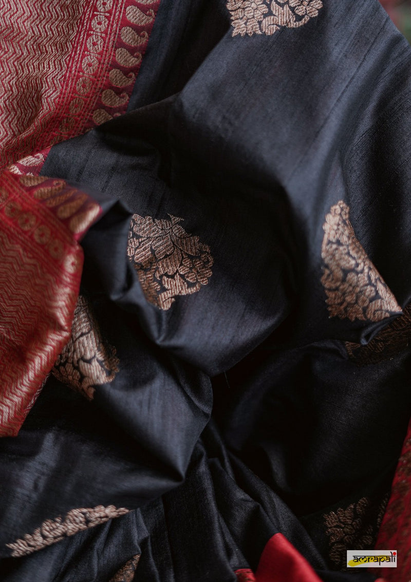 Handloom Black Pure Tussar Benarasi