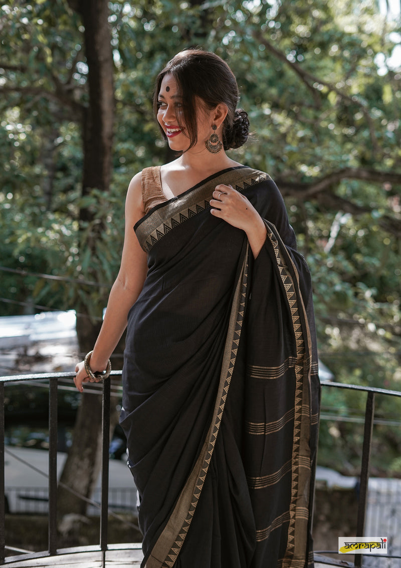 Black Handbrush Chiffon Saree