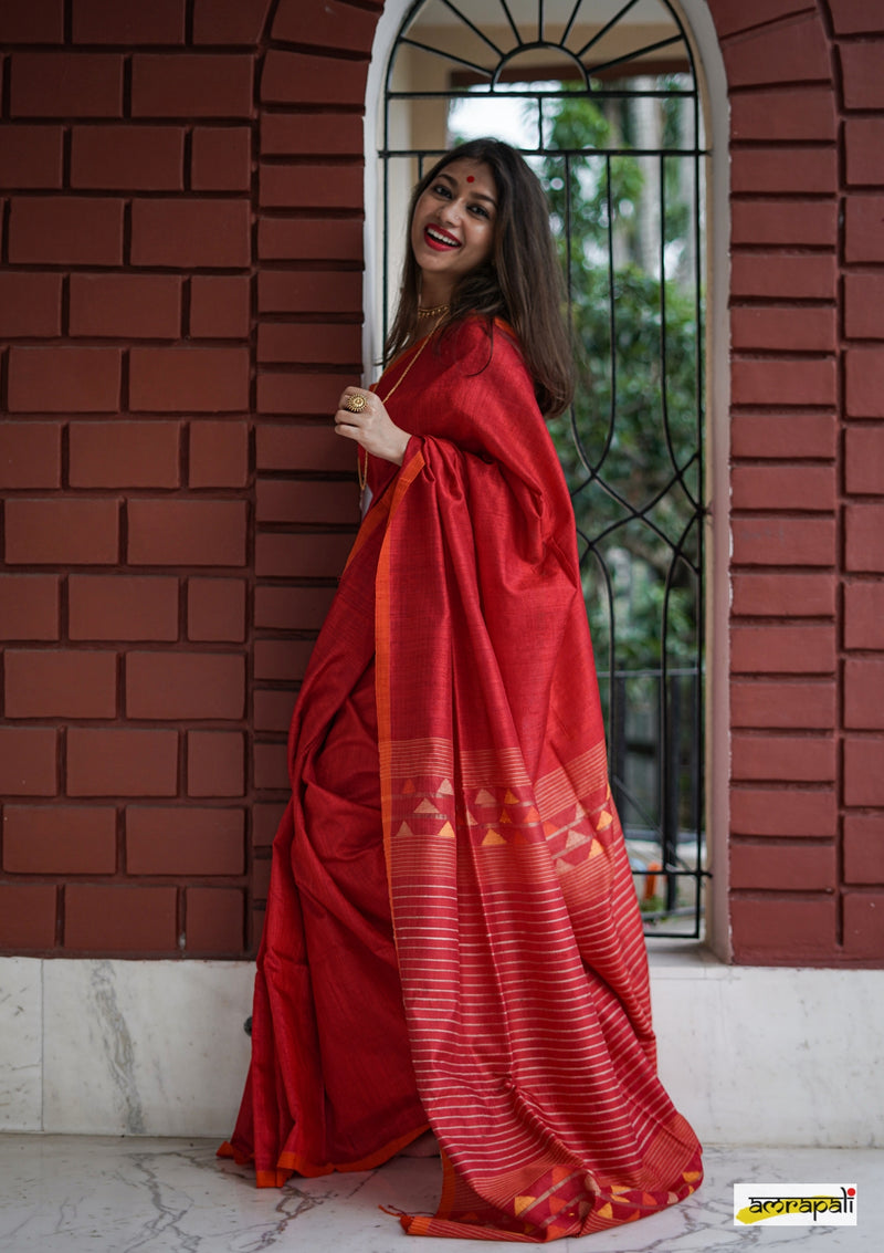 Handwoven Matka Tussar Jamdani with Spun Silk Palla
