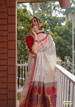Pure Handwoven Tussar Noil Silk with Resham Threadwork