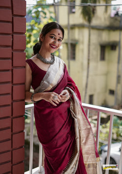 Handloom Pure Dupion Silk with Temple Border