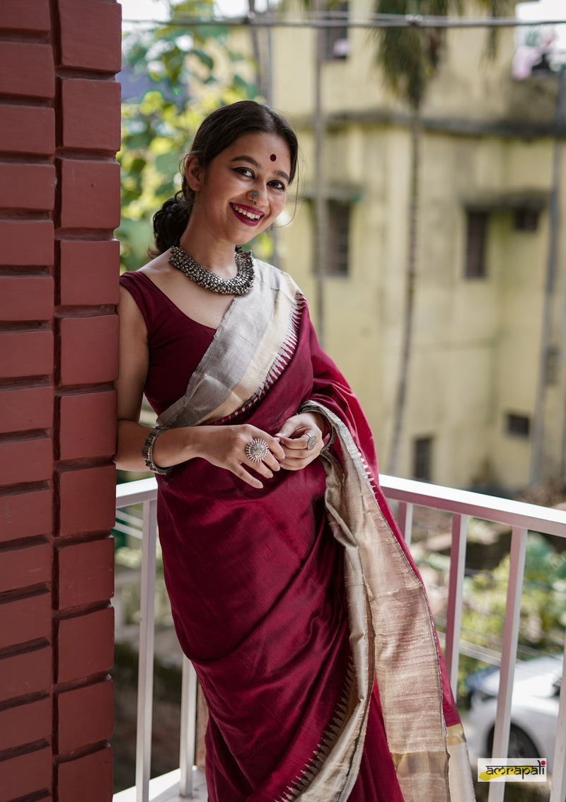 Handloom Pure Dupion Silk with Temple Border