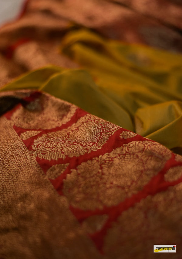 Handwoven Yellow Pure Tussar Benarasi