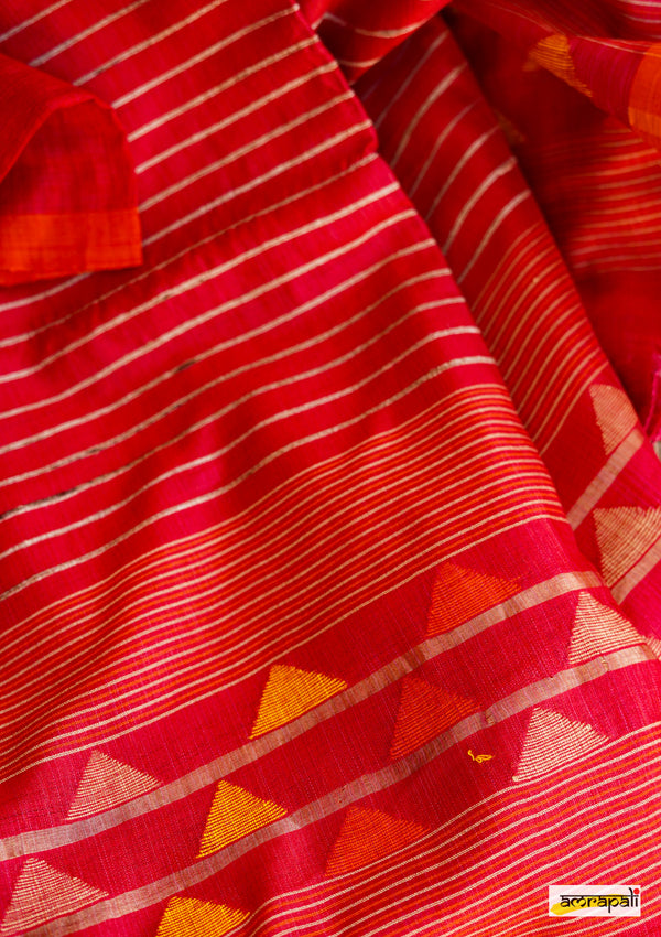 Handwoven Matka Tussar Jamdani with Spun Silk Palla