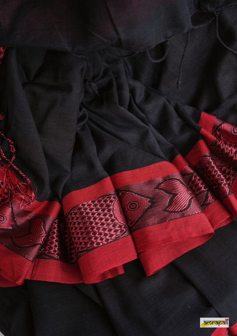 Handloom Cotton with Woven Fish Motif