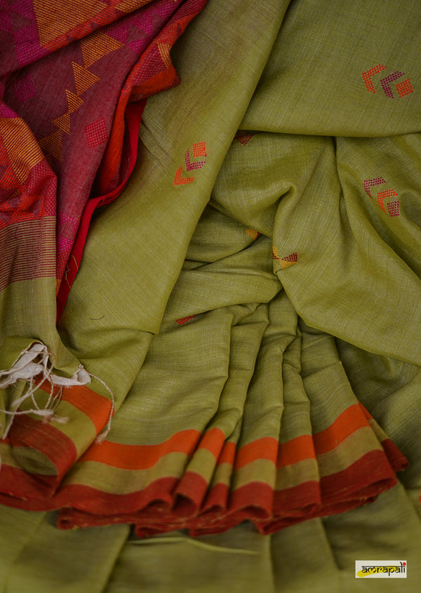 Pure Handwoven Tussar Noil Silk with Resham Threadwork