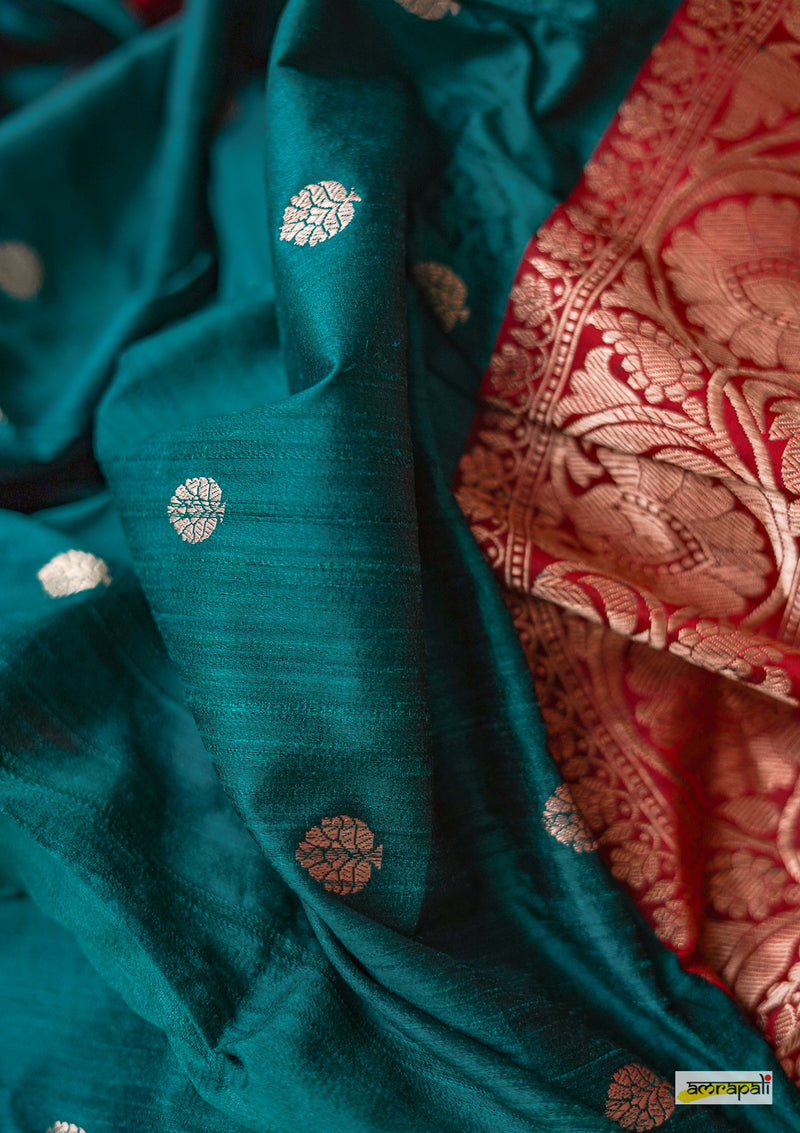 Handwoven Teal Blue Pure Tussar Benarasi - Limited Edition