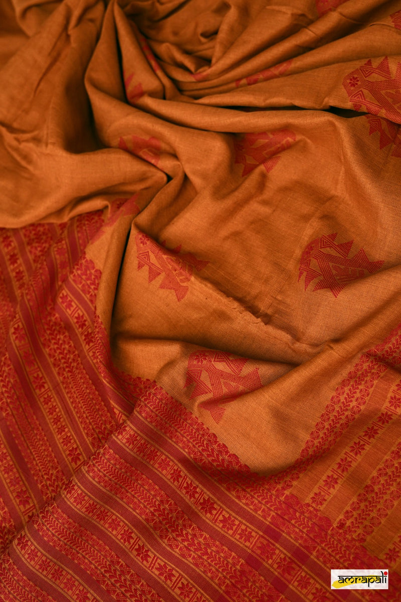 Handwoven Pure Mercerised Cotton with Manipuri Pattern Threadwork - yellow