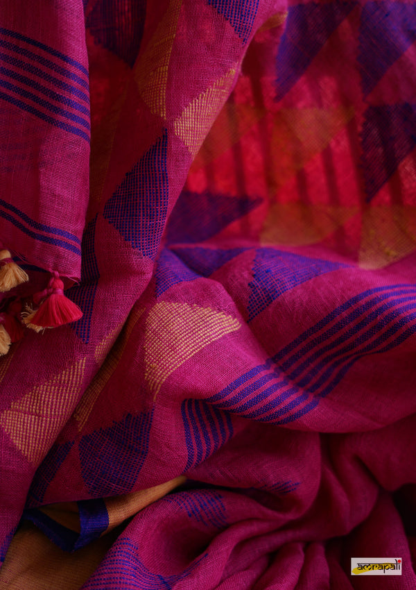 Handwoven Pure Linen with Triangle Motifs on Palla