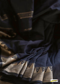 Black Cotton Saree with Woven Gold Temple Border