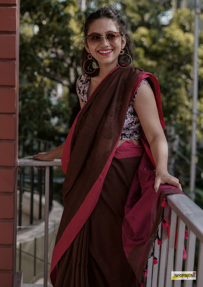 Brown Colorblock Cotton with Pompoms