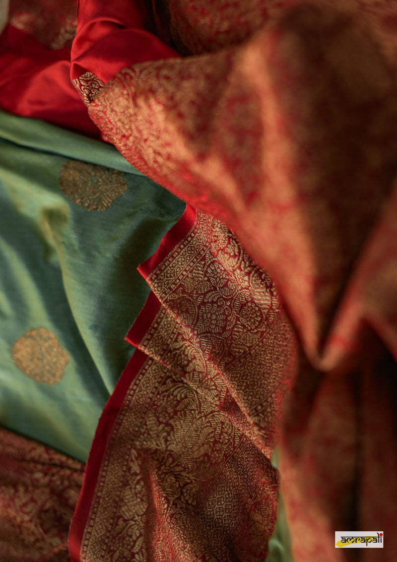 Handwoven Sea-green Pure Tussar Benarasi