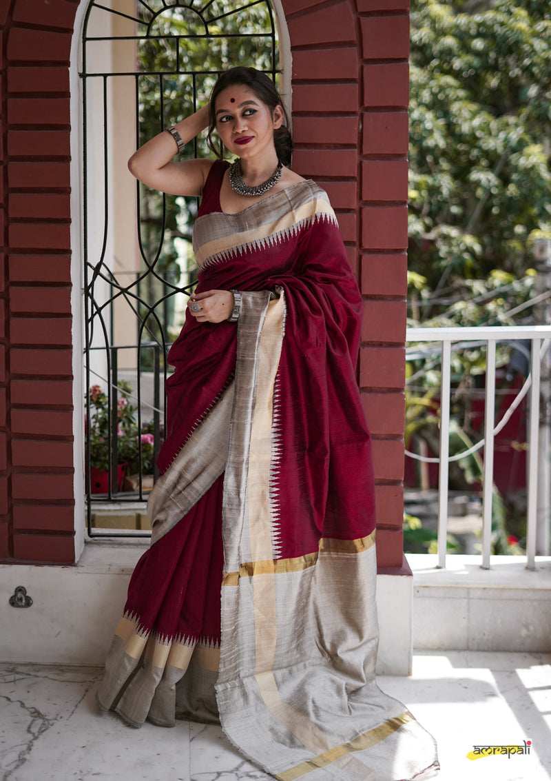 Handloom Pure Dupion Silk with Temple Border