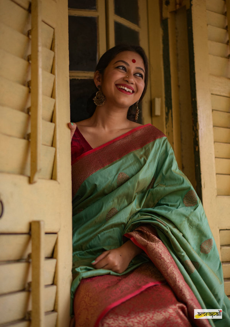 Handwoven Sea-green Pure Tussar Benarasi