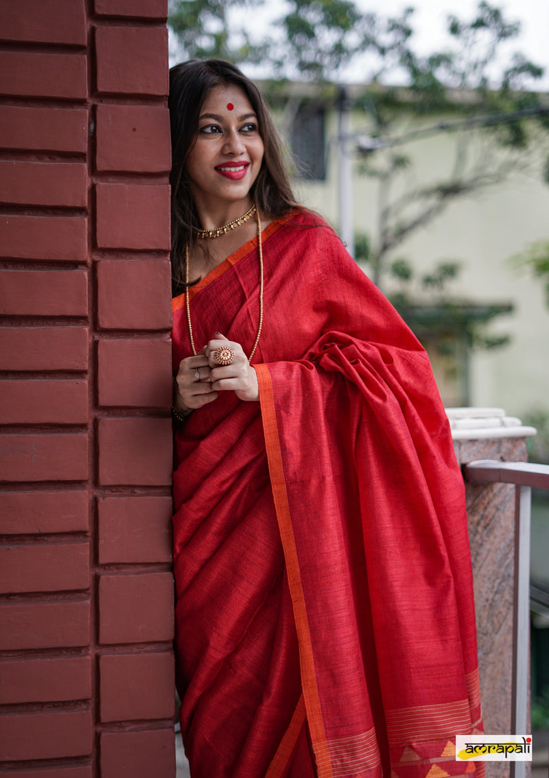 Handwoven Matka Tussar Jamdani with Spun Silk Palla