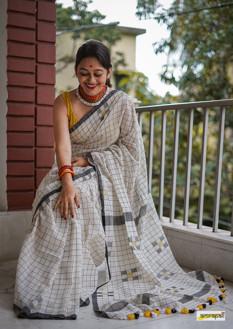 Checkered Handloom Cotton with Jamdani Motifs