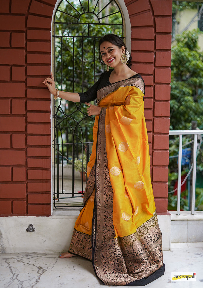 Handwoven Yellow Pure Tussar Benarasi - Limited Edition