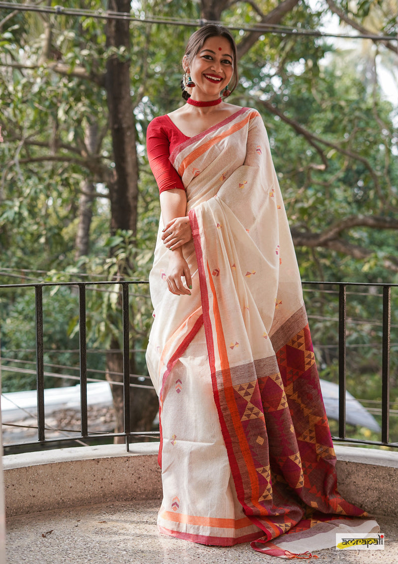 Pure Handwoven Tussar Noil Silk with Resham Threadwork
