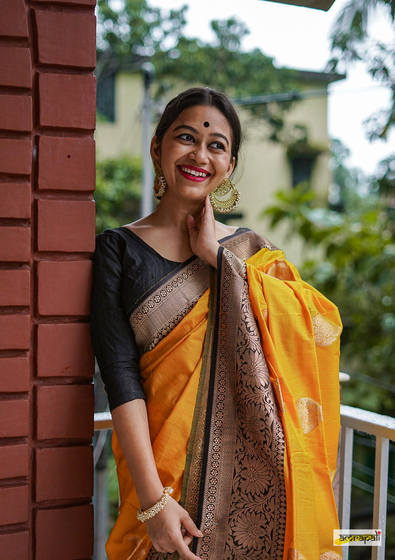 Handwoven Yellow Pure Tussar Benarasi - Limited Edition