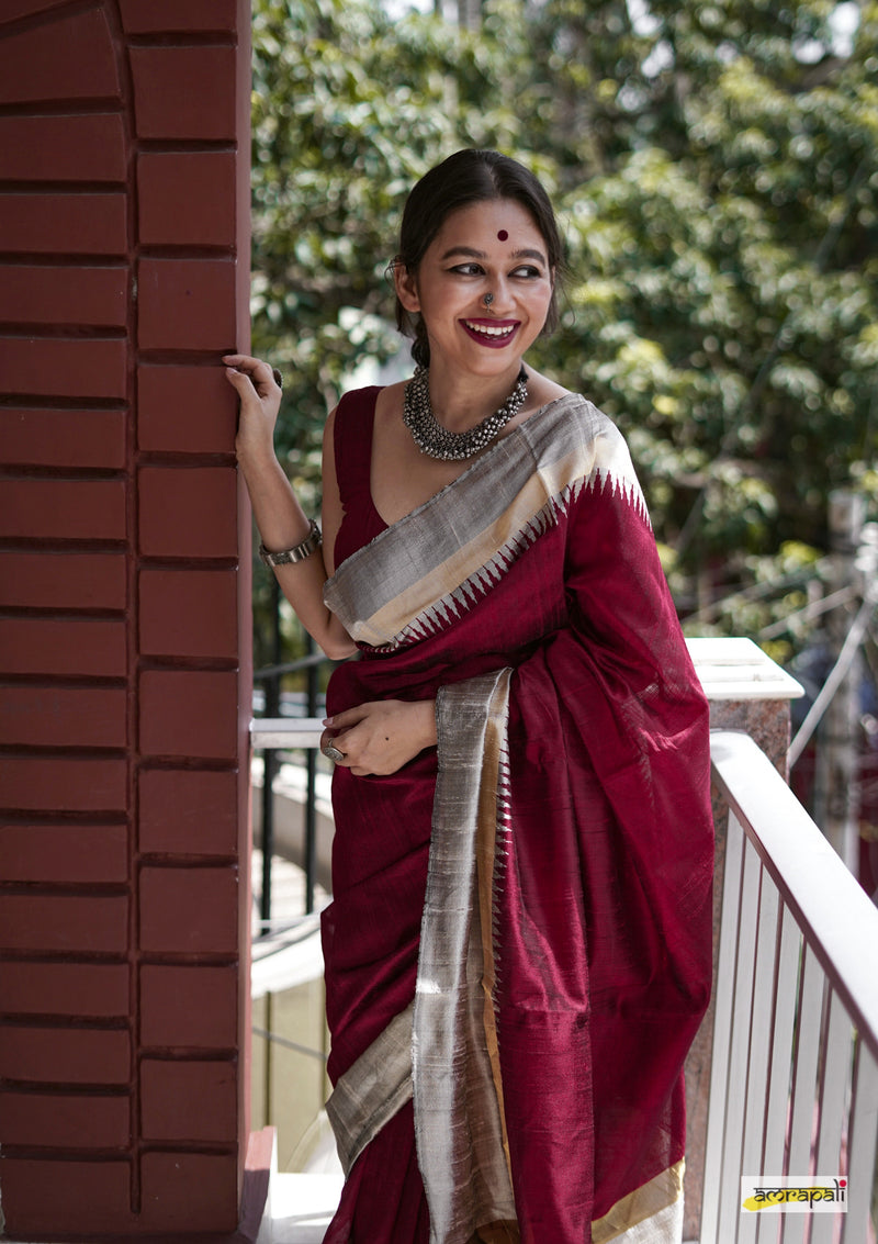 Handloom Pure Dupion Silk with Temple Border