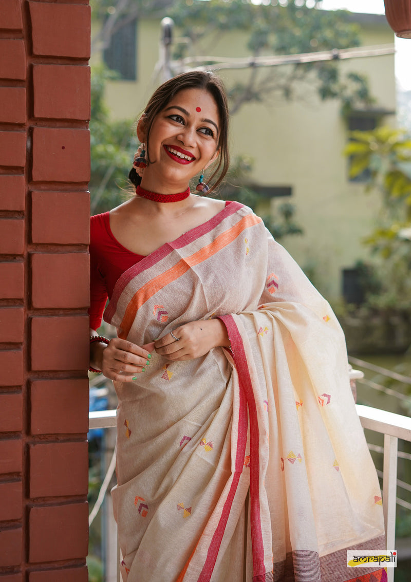 Pure Handwoven Tussar Noil Silk with Resham Threadwork