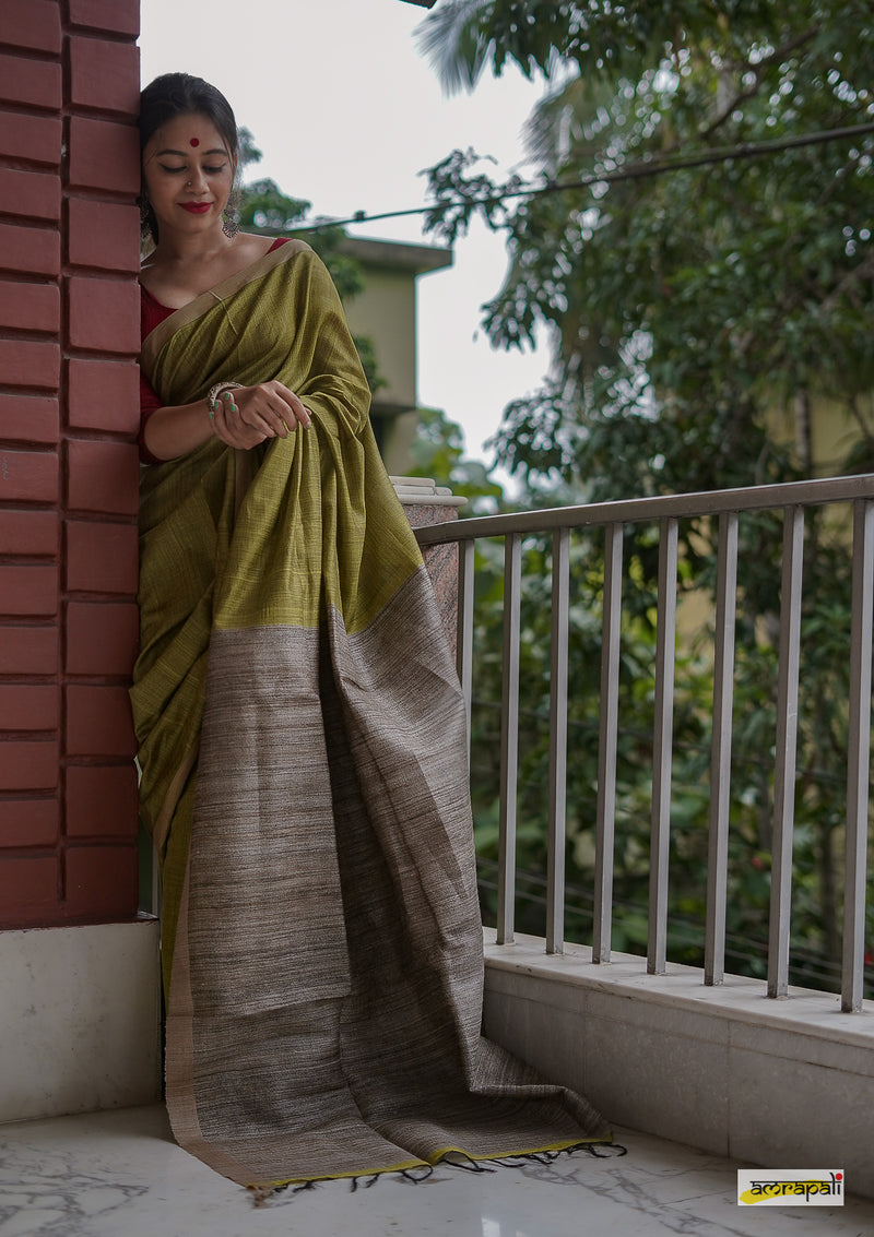 Handwoven Pure Bhagalpuri Tussar with Ghicha Palla