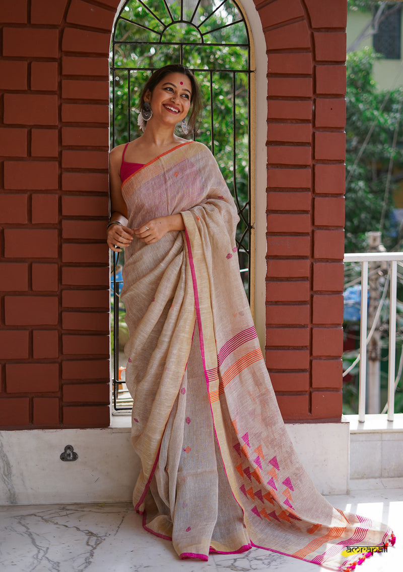 Pure Linen with Polka Buti and Tree Motif
