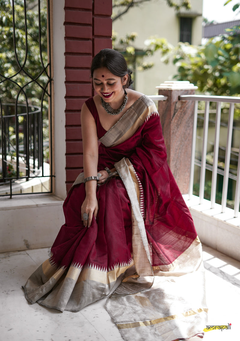 Handloom Pure Dupion Silk with Temple Border
