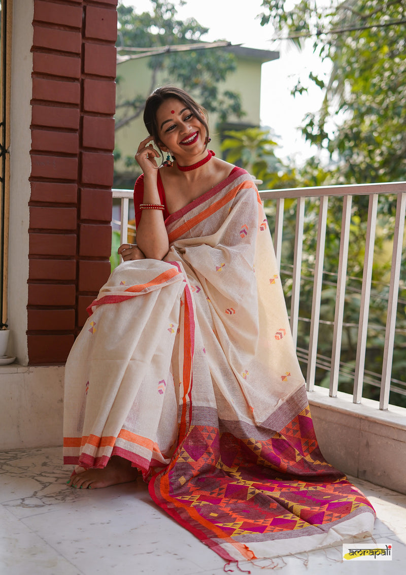 Pure Handwoven Tussar Noil Silk with Resham Threadwork