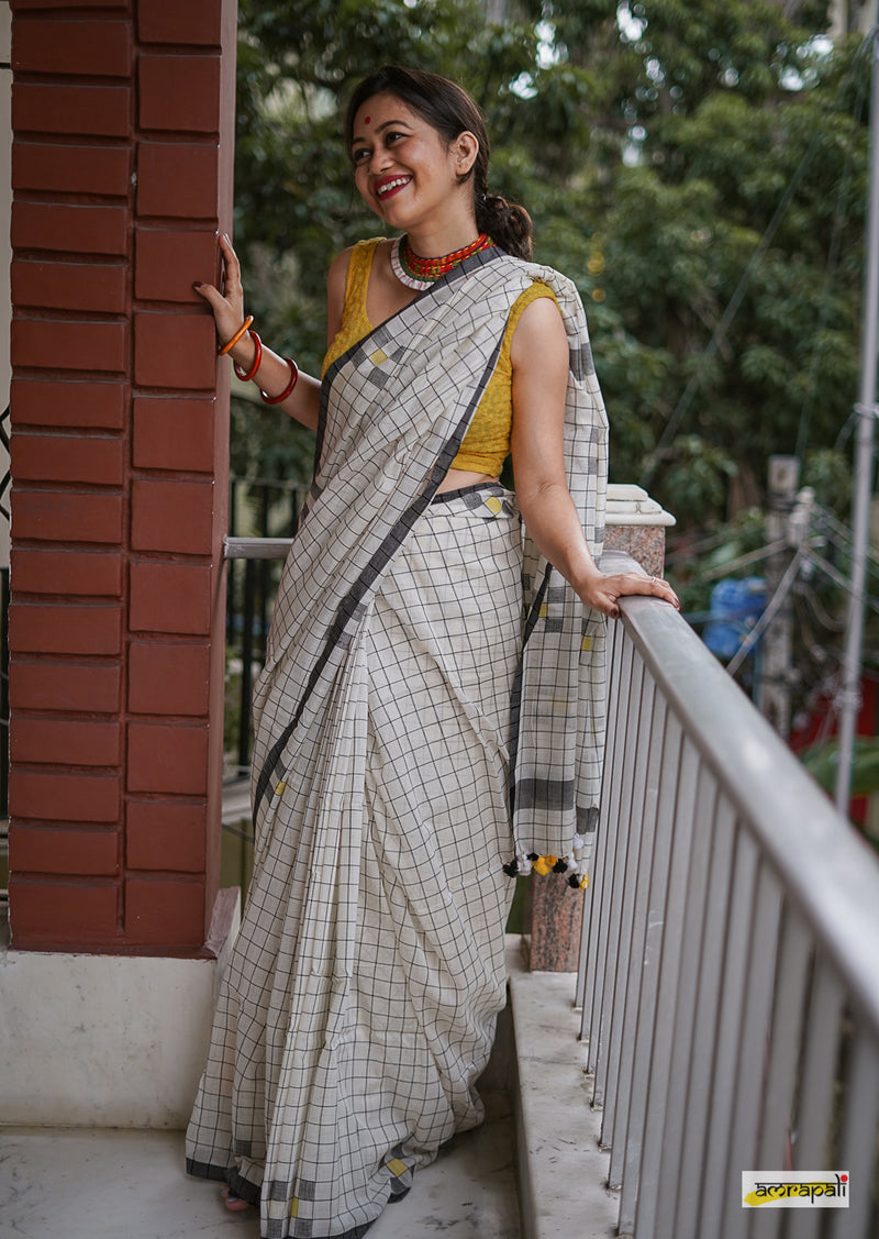 Checkered Handloom Cotton with Jamdani Motifs