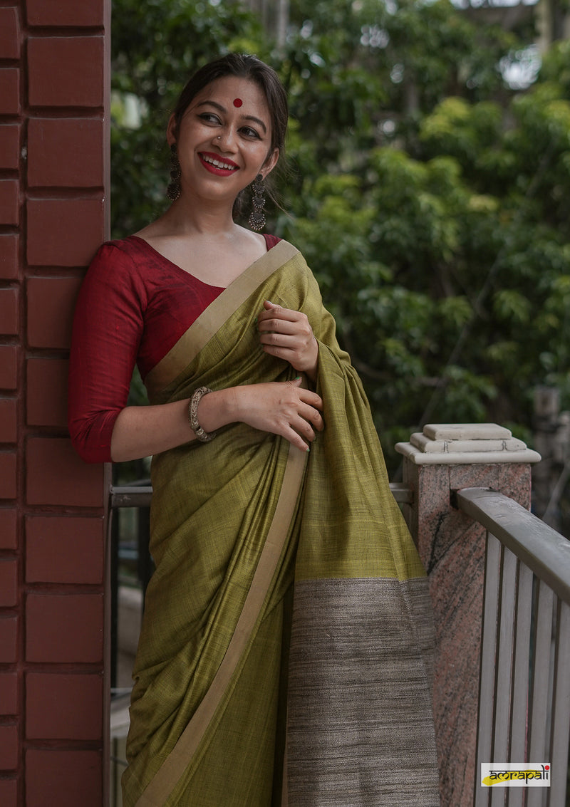 Handwoven Pure Bhagalpuri Tussar with Ghicha Palla