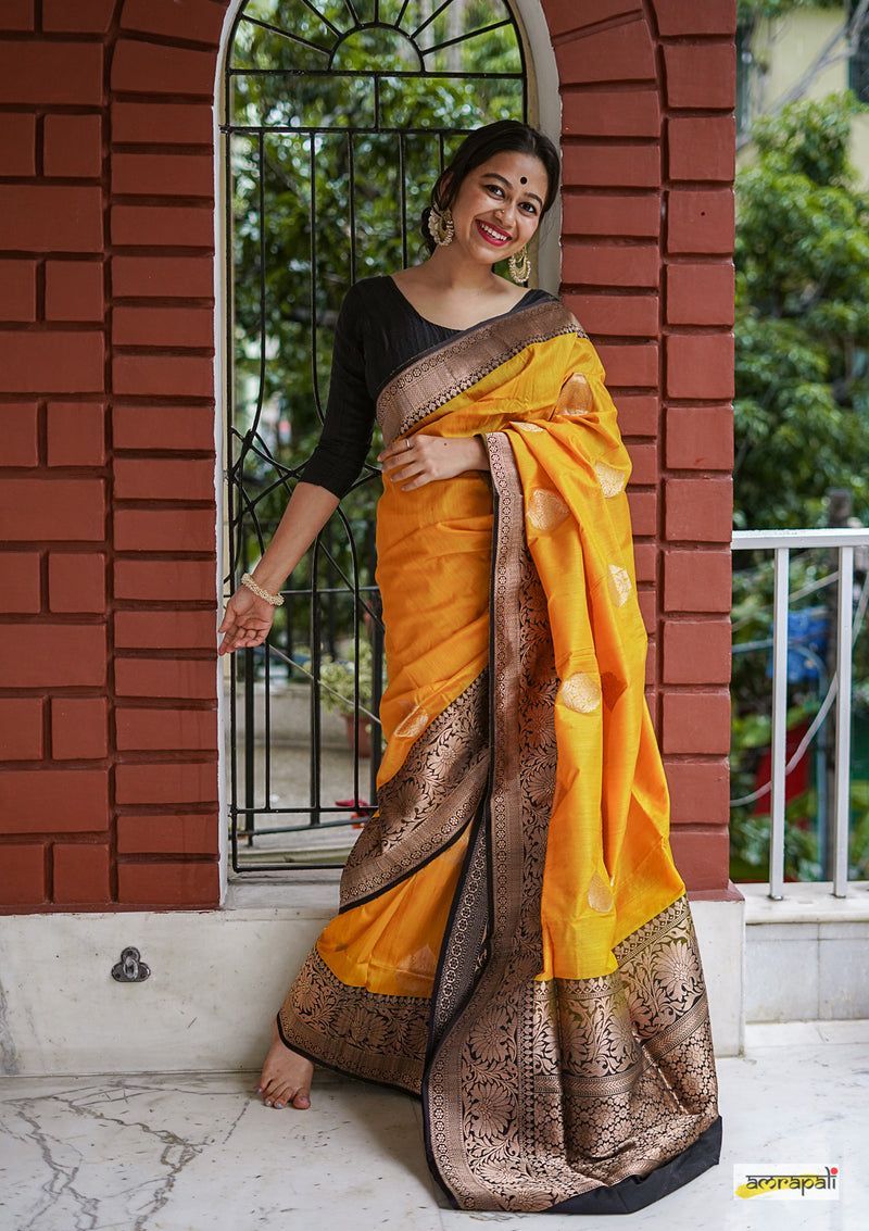 Handwoven Yellow Pure Tussar Benarasi - Limited Edition