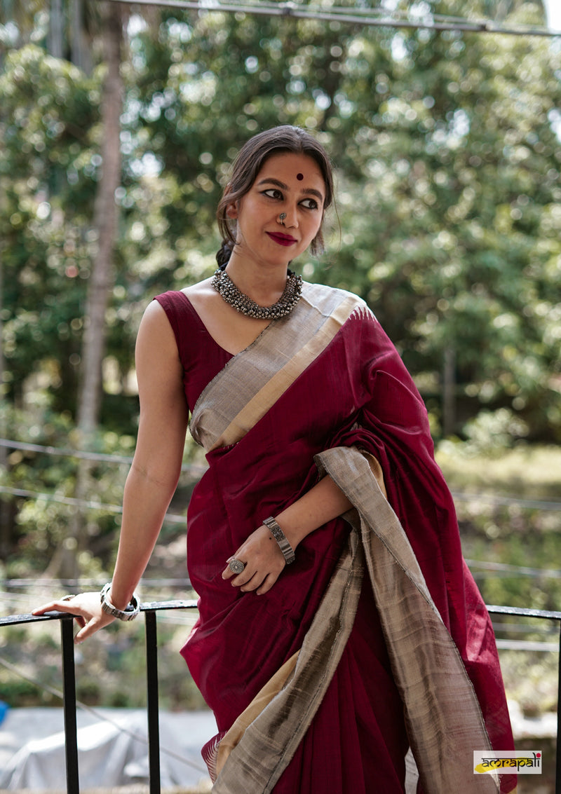 Handloom Pure Dupion Silk with Temple Border