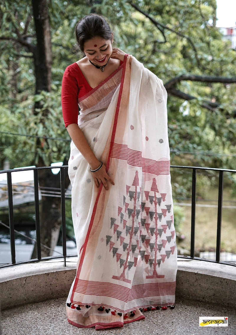 Pure Linen with Polka Buti and Tree Motif