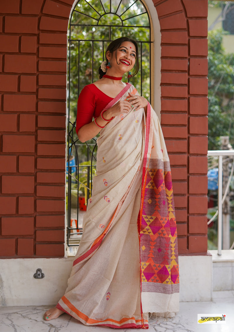 Pure Handwoven Tussar Noil Silk with Resham Threadwork