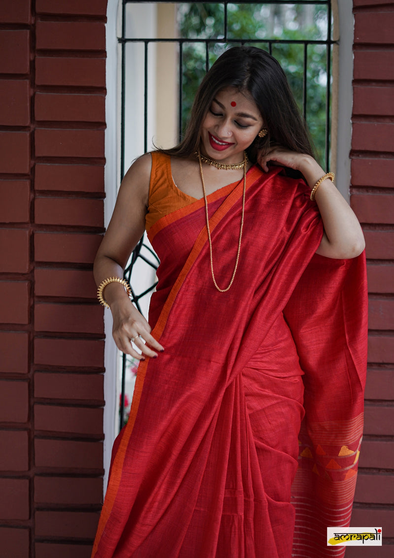 Handwoven Matka Tussar Jamdani with Spun Silk Palla