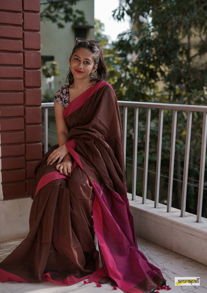 Brown Colorblock Cotton with Pompoms