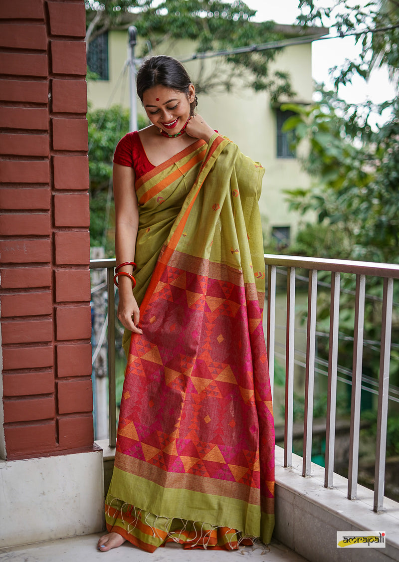 Pure Handwoven Tussar Noil Silk with Resham Threadwork